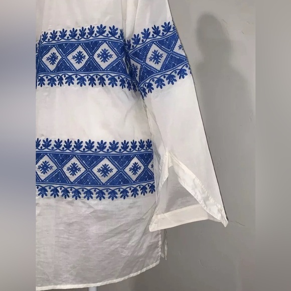 Tory Burch Stephanie Embroidered Coverup Tunic Top Ivory/blue Sz M NWT - Picture 10 of 13